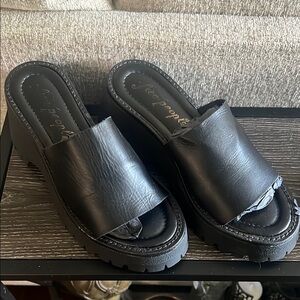 Free People Black Leather Slides